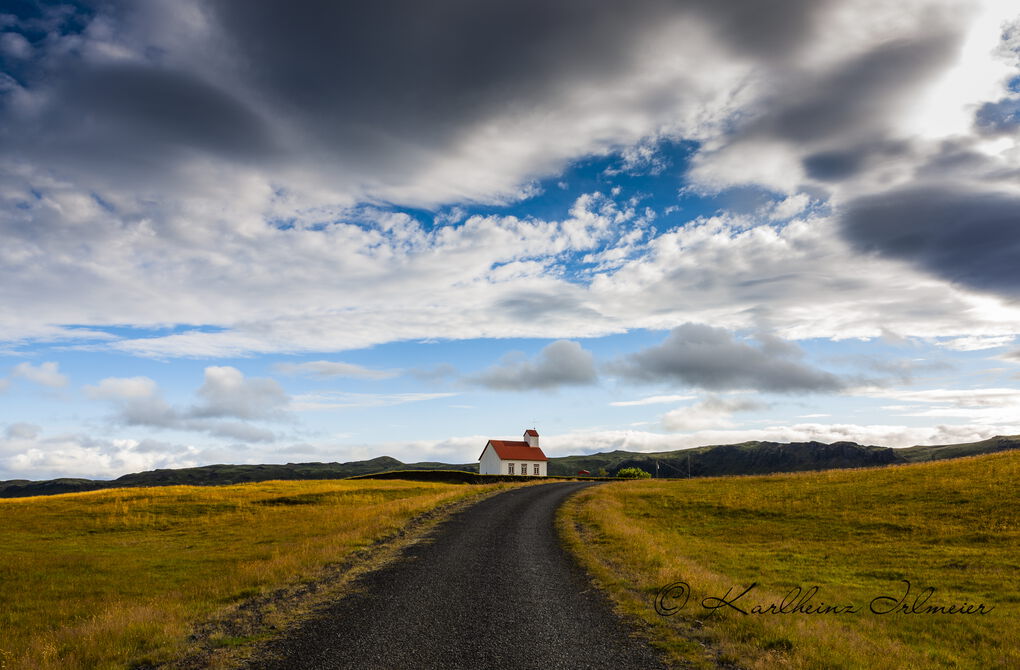 Small red-roofed church, Island