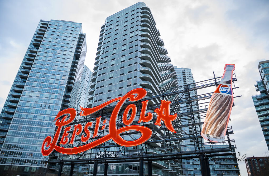 Historic Pepsi Cola illuminated advertising, Long Island City, Queens, New York City