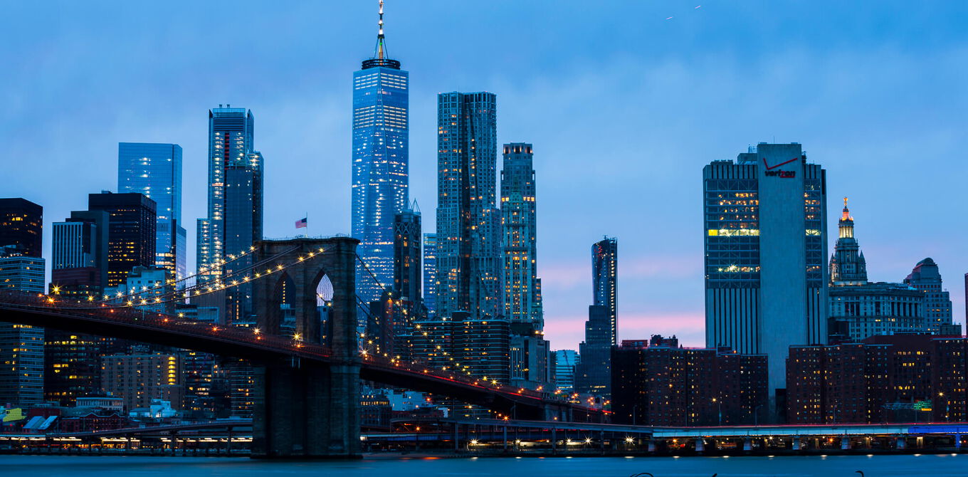 Brooklyn Bridge, one World Trade Center, New York City