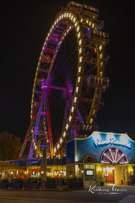 Vienna, Prater Amusement Park, illuminated Giant Ferris Wheel