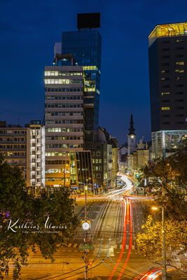 Vienna, High-rise buildings at Schwedenplatz at night