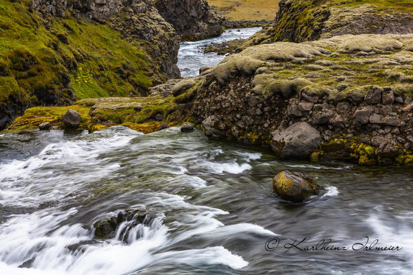 Huldefoss waterfall near Eldgja gorge, Fjallabak natural reserve, Sudurland, southern Iceland