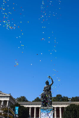 Balloons above Bavaria statue, Munich - Oktoberfest